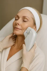 Woman receiving HIFU non surgical facelift treatment Wisbech