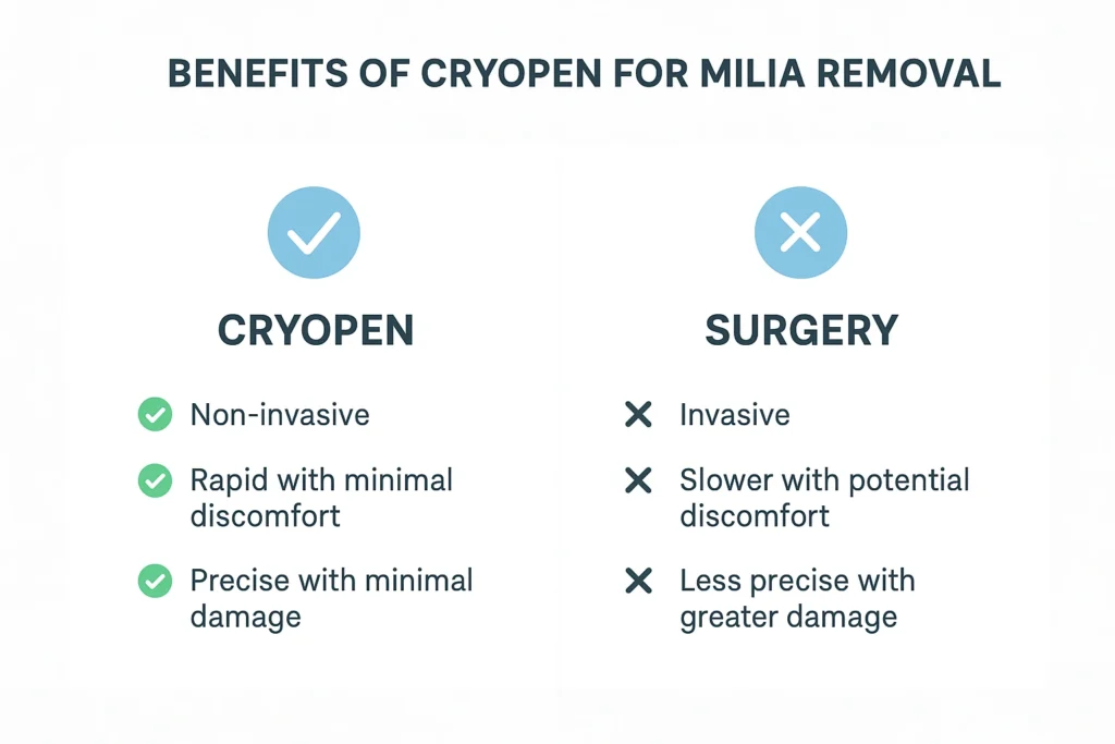 Benefits of cryopen for milia removal Wisbech compared to surgical treatments.