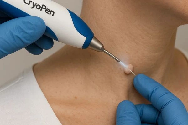 Person receiving Cryotherapy skin tag removal Wisbech