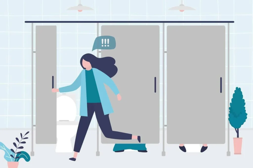 graphic of Urine incontinence Wisbech woman running to the toilet.