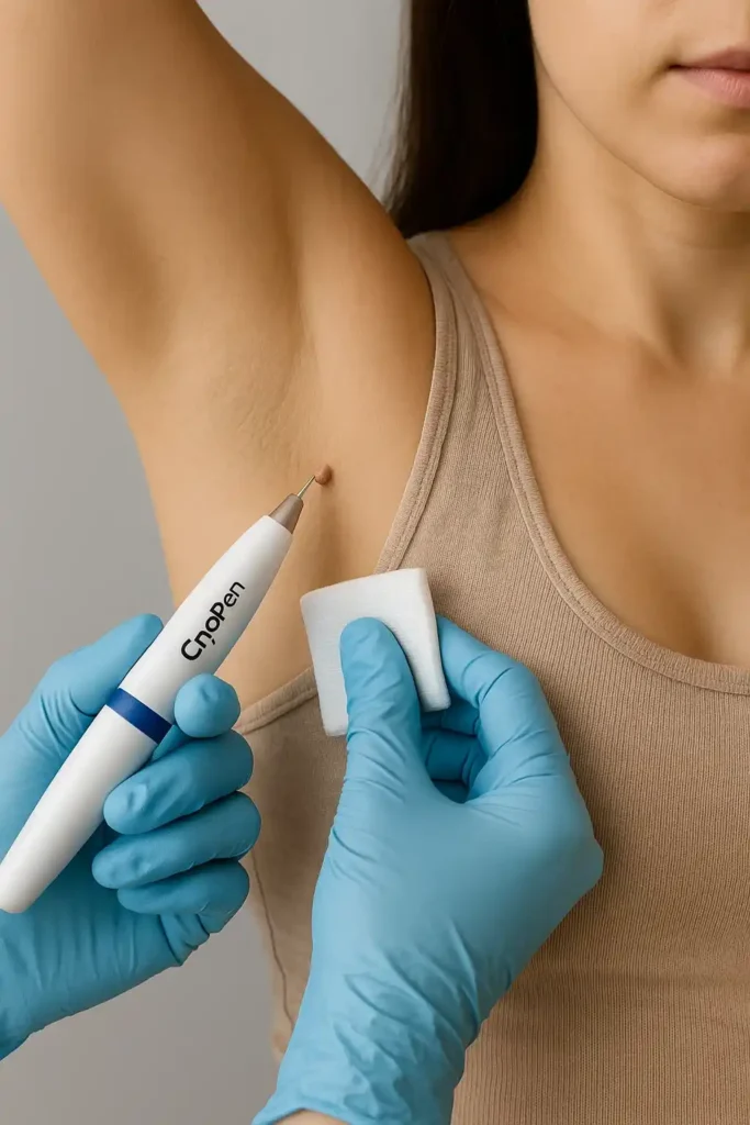 woman having cryopen to remove underarm skin tags Wisbech