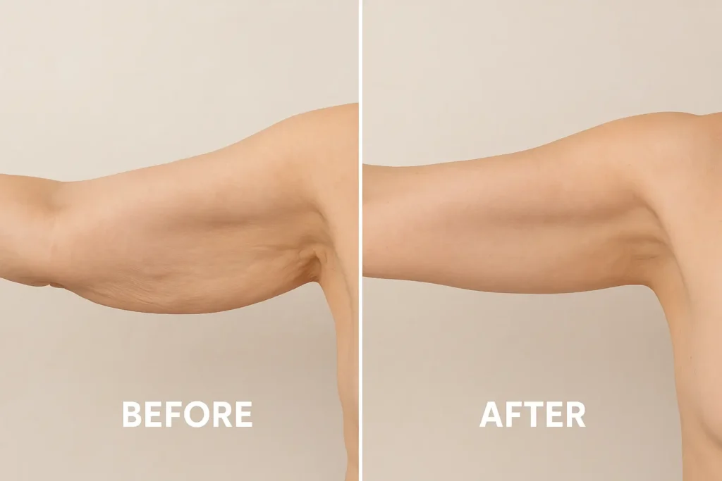 Picture of LA LIPO Wisbech before and after results of skin tightening treatment on the upper arms.